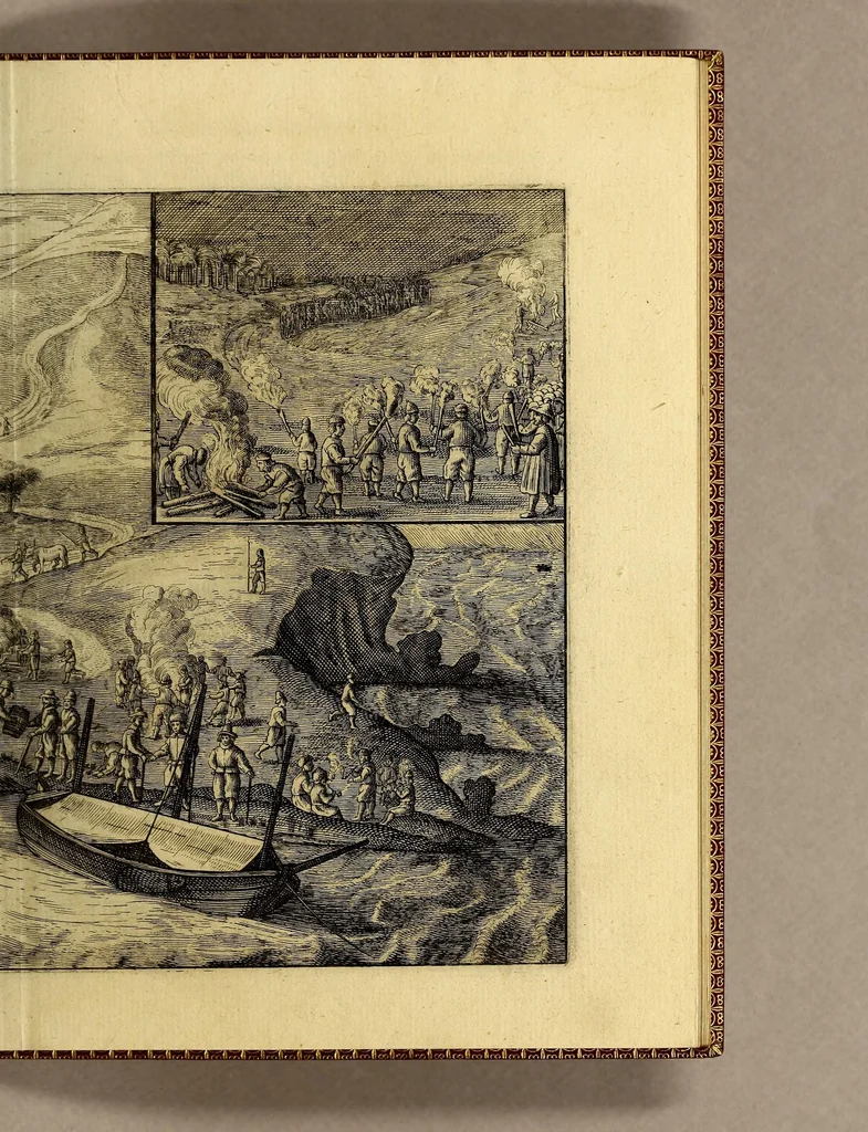 An illustration from Die vier vnd zwantzigste Schiffahrt, in welcher mit wahren Vmbständen beschrieben wird, erstlich Die denckwürdige Reyse nach Ost Indien, S. Wilhelm Issbrands Bontekuhe von Horn: vorgenommen den 28. Decemb. 1618. vnd vollbracht den 16. Novemb. 1625. : Demnach: eine andere Reyse, durch den Commandeur Türck Alberts Raven, nach Spitzbergen, im Jahr 1639. verrichtet. In welchen vnterschiedlich viel merckwürdige Händel vnd Fälle gründlich erzehlet werden. Beneben darzu nothwendigen Kupfferstücken., 1648, leaf 47