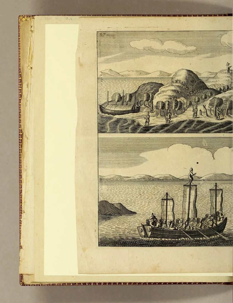 An illustration from Die vier vnd zwantzigste Schiffahrt, in welcher mit wahren Vmbständen beschrieben wird, erstlich Die denckwürdige Reyse nach Ost Indien, S. Wilhelm Issbrands Bontekuhe von Horn: vorgenommen den 28. Decemb. 1618. vnd vollbracht den 16. Novemb. 1625. : Demnach: eine andere Reyse, durch den Commandeur Türck Alberts Raven, nach Spitzbergen, im Jahr 1639. verrichtet. In welchen vnterschiedlich viel merckwürdige Händel vnd Fälle gründlich erzehlet werden. Beneben darzu nothwendigen Kupfferstücken., 1648, leaf 60