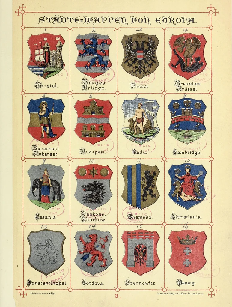 An illustration from Die Wappen der wichtigsten städte Europa's in chromolithographischen abbildungen, 1902, leaf 19