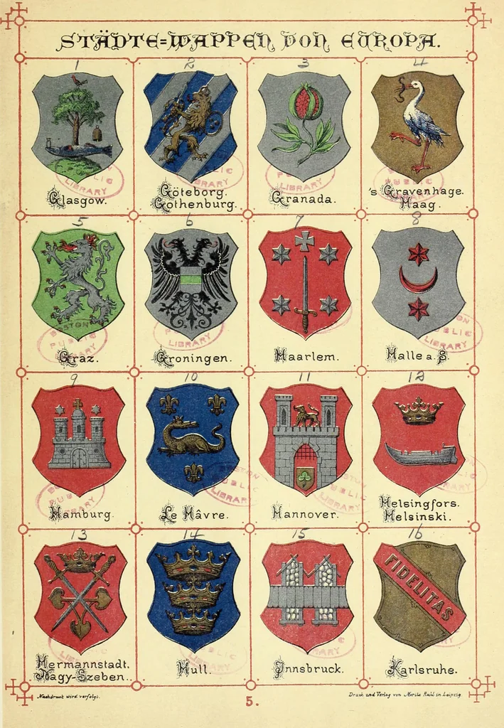 An illustration from Die Wappen der wichtigsten städte Europa's in chromolithographischen abbildungen, 1902, leaf 23