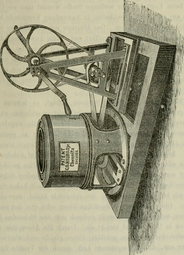 An illustration from Die Wollen- und Halbwollen- Stückfarberei in ihrem ganzen Umfange : Ein vorzugsweise practisches Hülfs- und Lehrbuch für Färbereitechniker, Tuch- und Wollwaarenfabrikanten und solche, die es werden wollen, 1878, leaf 32
