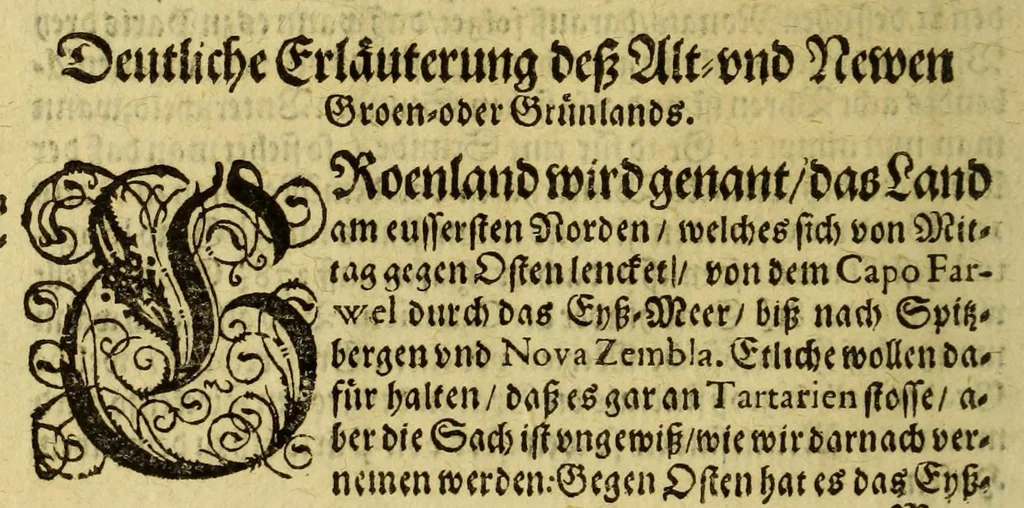 An illustration from Die XXVI, Schiff-Fahrt: Beschreibung einer höchst-mühseligen vnd ganz gefährlichen Reyse, durch den See-Verstandigen Capitain, Herrn Johann Müncken, inn Jahren 1619. vnd 1620. verrichtet. : Nach dem er von Weyland dem Durcheuchtigsten Fürsten vnd Herrn, Herrn Christiano IV. König in Dennemarck, Norwegen, &c. befelcht worden, mit zweyen Schiffen nach dem Freto oder der Enge-Hudsons zu segeln, vmb zu versuchen, ob nicht deren Gegend eine Enge, so Groenland von America abscheide, vnd also eine Durchfahrt nach Ost-Indien zu finden: sampt vorhergehender gardeutlichen Erläuterung dess alten vnd newen Groenlands, zu gegenwärtiger Schiff-Fahrts-Beschreibung insonderheit dienlich, 1650, leaf 28