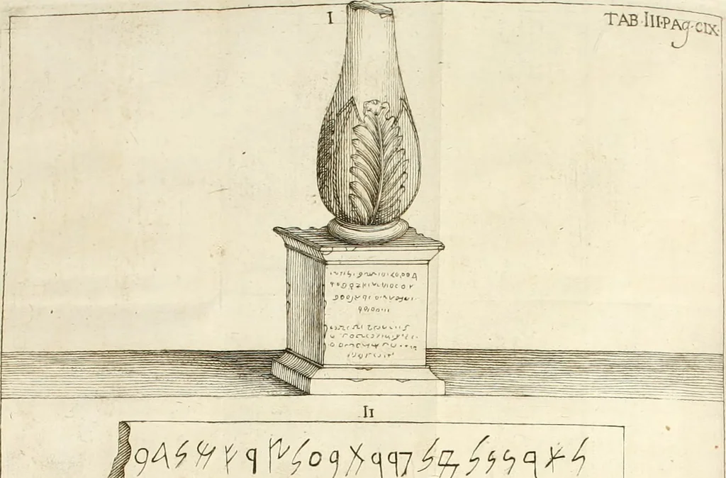An illustration from Difesa dell' alfabeto degli antichi Toscani pubblicato nel MDCCXXXVII dall' autore del Museo etrusco : disapprovato dall' illustrissimo sig. marchese Scipione Maffei nel tomo V. delle sue Osservazioni letterarie, date in luce in Verona : con tavole e figure, 1742, leaf 120