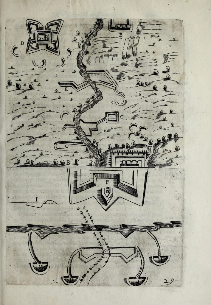 An illustration from Difesa et offesa delle piazze, 1654, leaf 217