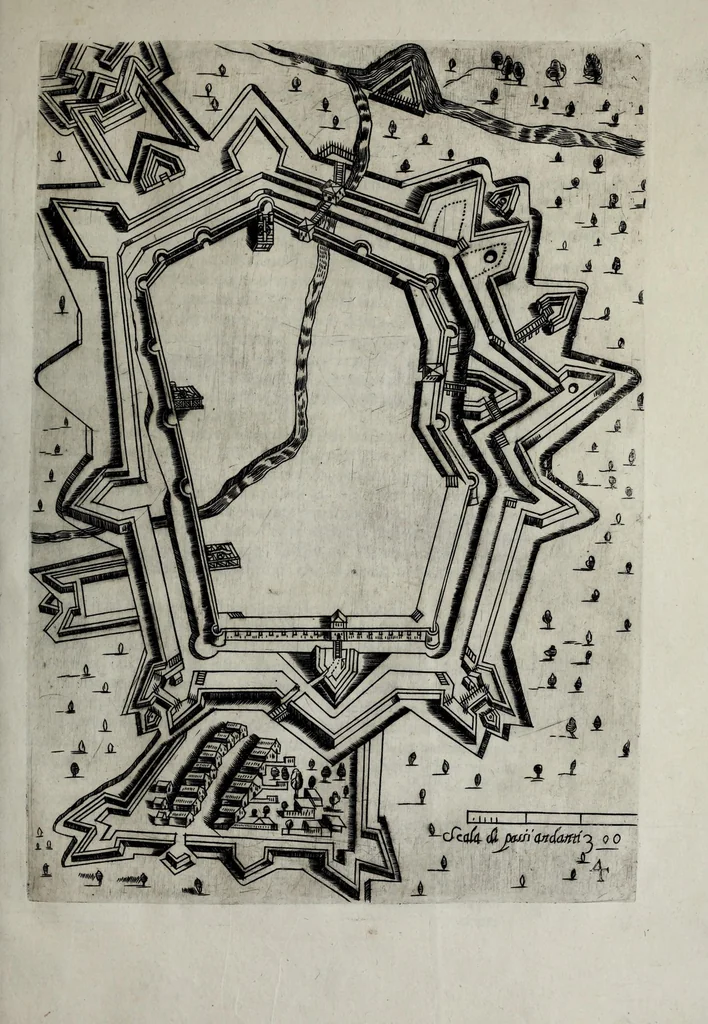 An illustration from Difesa et offesa delle piazze, 1654, leaf 79