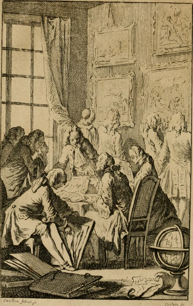 An illustration from Catalogue raisonné des differens effets curieux & rares contenus dans le cabinet de feu M. le chevalier de La Roque : ce cabinet renferme une collection considerable de tableaux, de desseins, & d'estampes des meilleurs maîtres; de figures de bronze & de marbre; de porcelaines anciennes ... de pierres ... de coquilles, & enfin de nombre d'autres morceaux interressans de divers genres, 1745, leaf 5