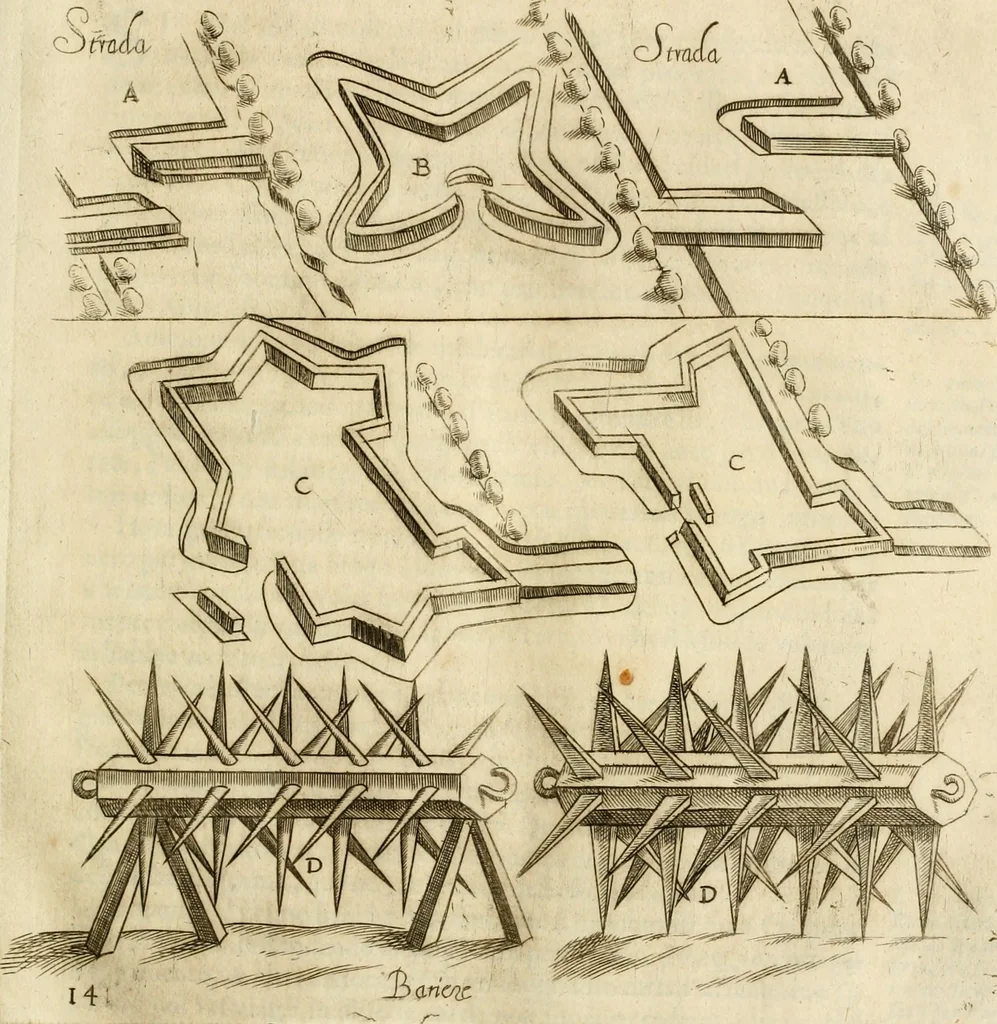 An illustration from Diffesa et offesa delle piazze, 1630, leaf 120