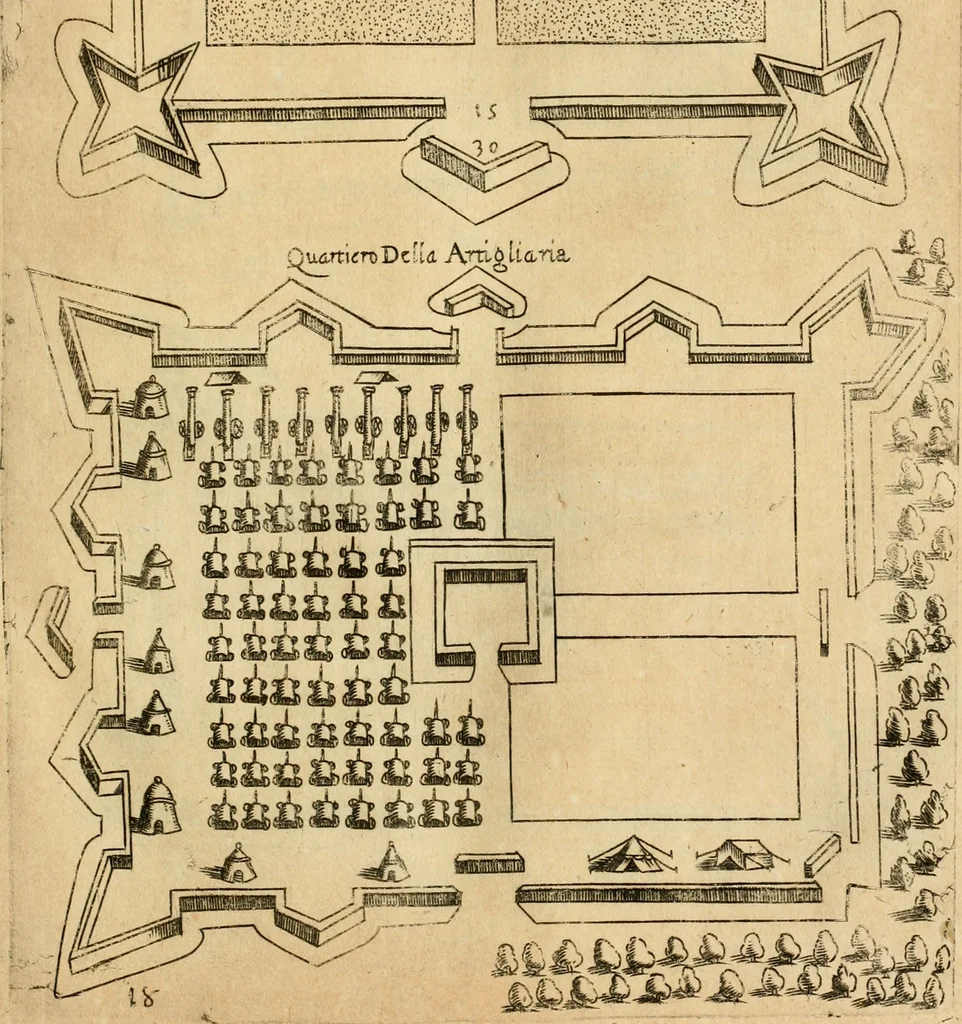 An illustration from Diffesa et offesa delle piazze, 1630, leaf 138