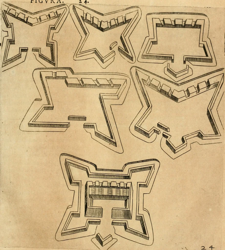 An illustration from Diffesa et offesa delle piazze, 1630, leaf 156