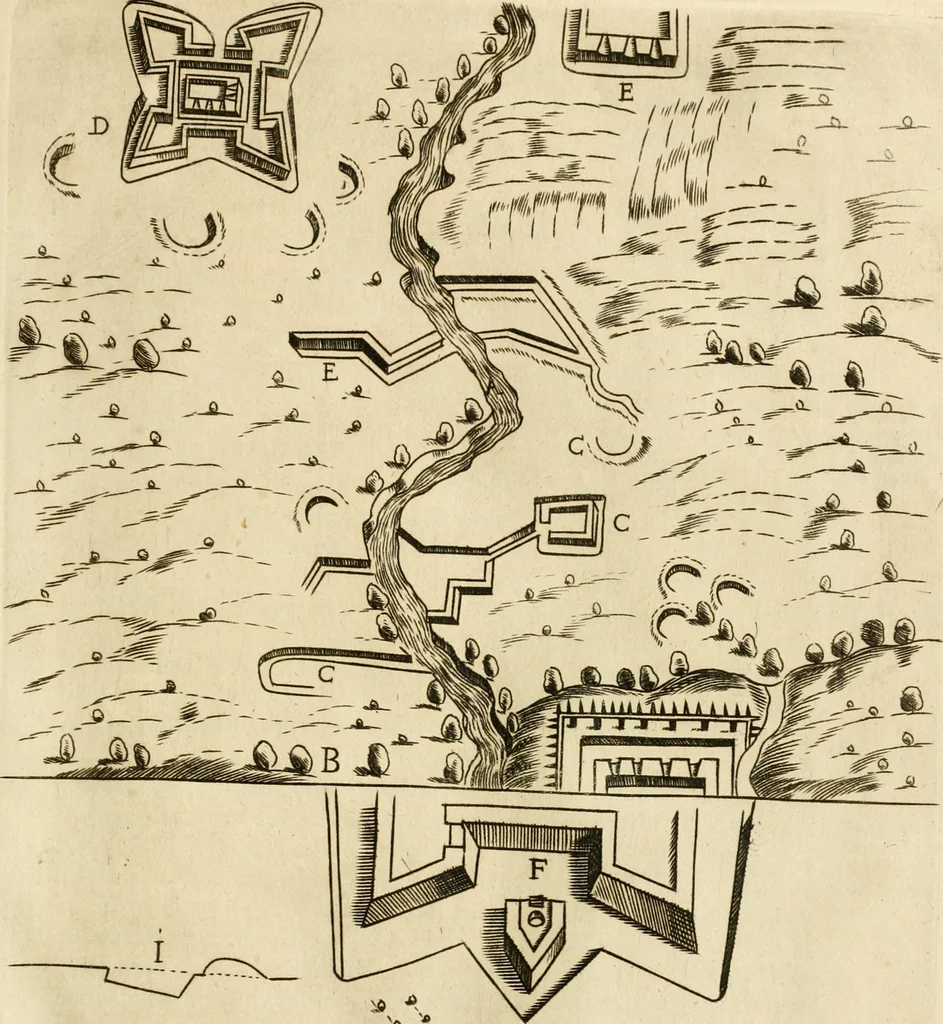 An illustration from Diffesa et offesa delle piazze, 1630, leaf 180