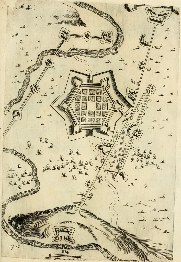 An illustration from Diffesa et offesa delle piazze, 1630, leaf 204