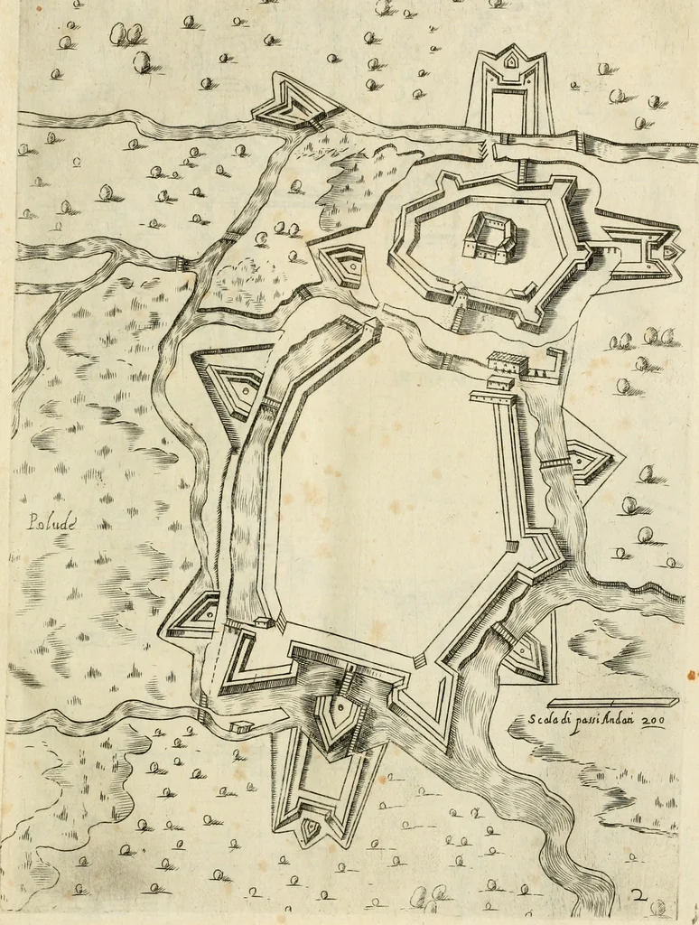 An illustration from Diffesa et offesa delle piazze, 1630, leaf 44