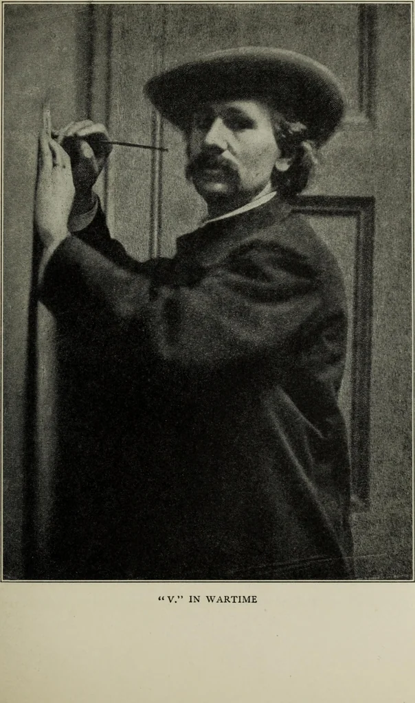 An illustration from The digressions of V. : written for his own fun and that of his friends, 1910, leaf 226