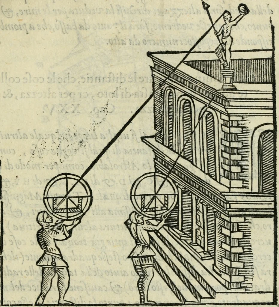 An illustration from Del modo di misvrare : le distantie, le superficie, i corpi, le piante, le prouincie, le prospettiue, & tutte le altre cose terrene, che possono occurrere a gli huomini, secondo le vere regole d'Euclide, & de gli altri piu lodati scrittori, 1589, leaf 102