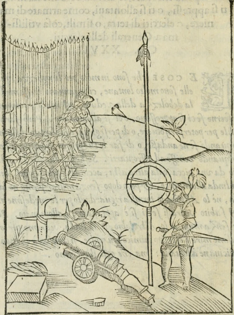An illustration from Del modo di misvrare : le distantie, le superficie, i corpi, le piante, le prouincie, le prospettiue, & tutte le altre cose terrene, che possono occurrere a gli huomini, secondo le vere regole d'Euclide, & de gli altri piu lodati scrittori, 1589, leaf 107