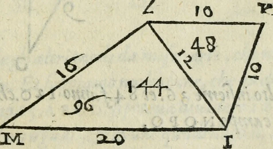 An illustration from Del modo di misvrare : le distantie, le superficie, i corpi, le piante, le prouincie, le prospettiue, & tutte le altre cose terrene, che possono occurrere a gli huomini, secondo le vere regole d'Euclide, & de gli altri piu lodati scrittori, 1589, leaf 134