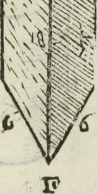 An illustration from Del modo di misvrare : le distantie, le superficie, i corpi, le piante, le prouincie, le prospettiue, & tutte le altre cose terrene, che possono occurrere a gli huomini, secondo le vere regole d'Euclide, & de gli altri piu lodati scrittori, 1589, leaf 157