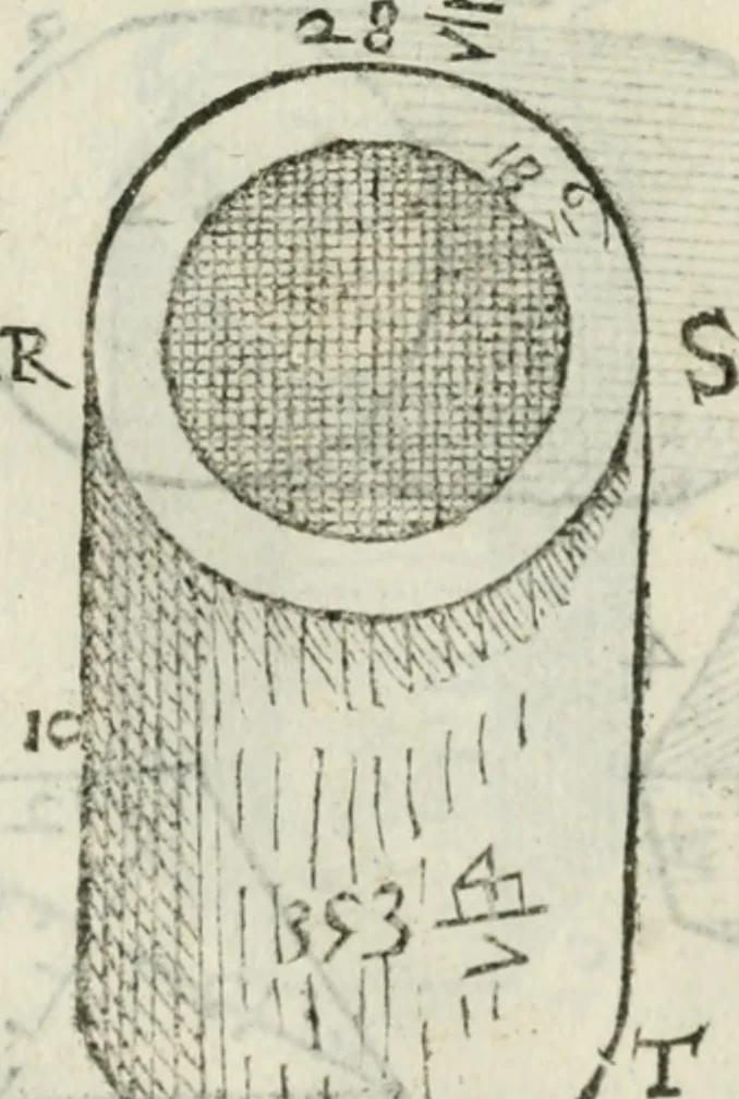 An illustration from Del modo di misvrare : le distantie, le superficie, i corpi, le piante, le prouincie, le prospettiue, & tutte le altre cose terrene, che possono occurrere a gli huomini, secondo le vere regole d'Euclide, & de gli altri piu lodati scrittori, 1589, leaf 161
