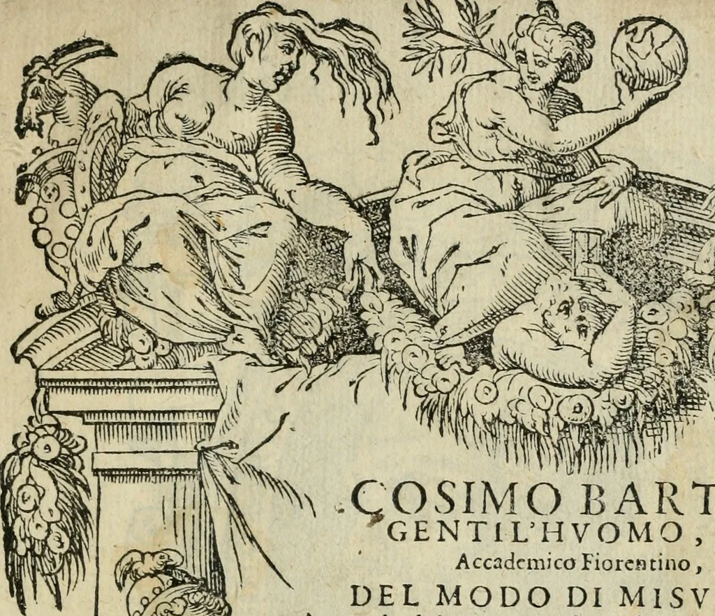 An illustration from Del modo di misvrare : le distantie, le superficie, i corpi, le piante, le prouincie, le prospettiue, & tutte le altre cose terrene, che possono occurrere a gli huomini, secondo le vere regole d'Euclide, & de gli altri piu lodati scrittori, 1589, leaf 2
