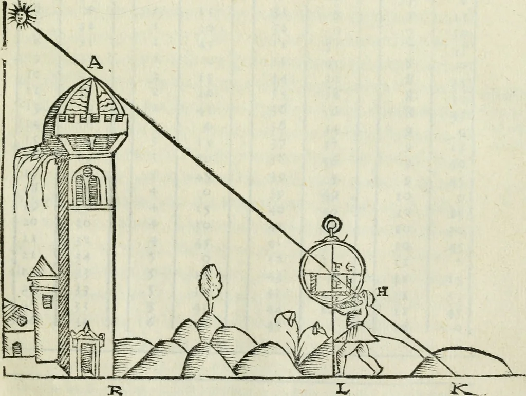 An illustration from Del modo di misvrare : le distantie, le superficie, i corpi, le piante, le prouincie, le prospettiue, & tutte le altre cose terrene, che possono occurrere a gli huomini, secondo le vere regole d'Euclide, & de gli altri piu lodati scrittori, 1589, leaf 38