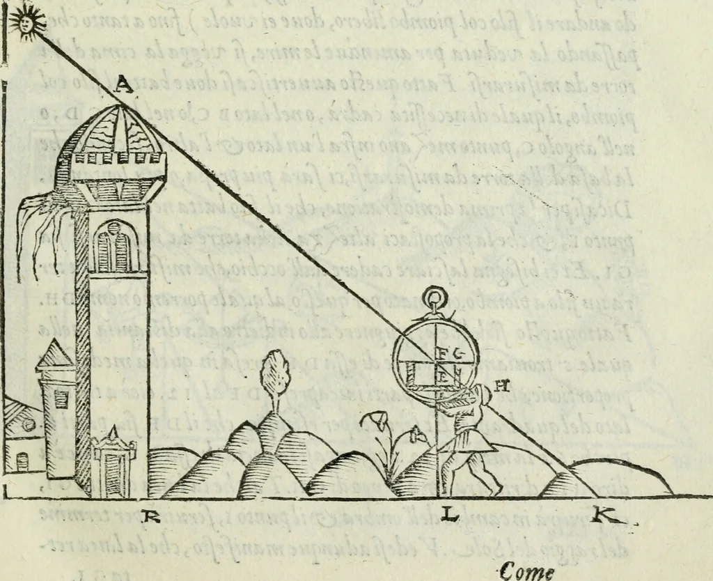 An illustration from Del modo di misvrare : le distantie, le superficie, i corpi, le piante, le prouincie, le prospettiue, & tutte le altre cose terrene, che possono occurrere a gli huomini, secondo le vere regole d'Euclide, & de gli altri piu lodati scrittori, 1589, leaf 46
