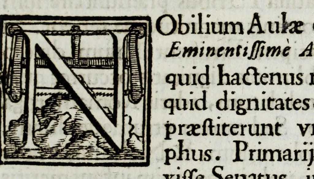 An illustration from Dimostrationi d' allegrezza fatte dagl' illustrissimi abati, e Collegio de' signori conti, e caualieri giurisconsulti : con l' occasione dell' ingresso nello stesso Collegio dell' eminentissimo signor cardinale Luigi Omodei, 1692, leaf 35