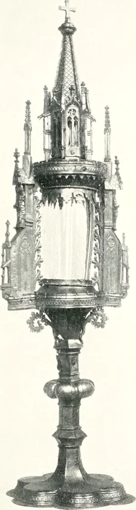 An illustration from Dinanderie: a history and description of mediaeval art work in copper, brass and bronze, 1910, leaf 147