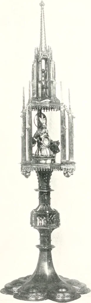 An illustration from Dinanderie: a history and description of mediaeval art work in copper, brass and bronze, 1910, leaf 147