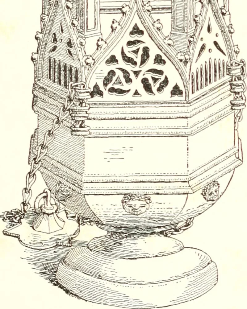 An illustration from Dinanderie: a history and description of mediaeval art work in copper, brass and bronze, 1910, leaf 185