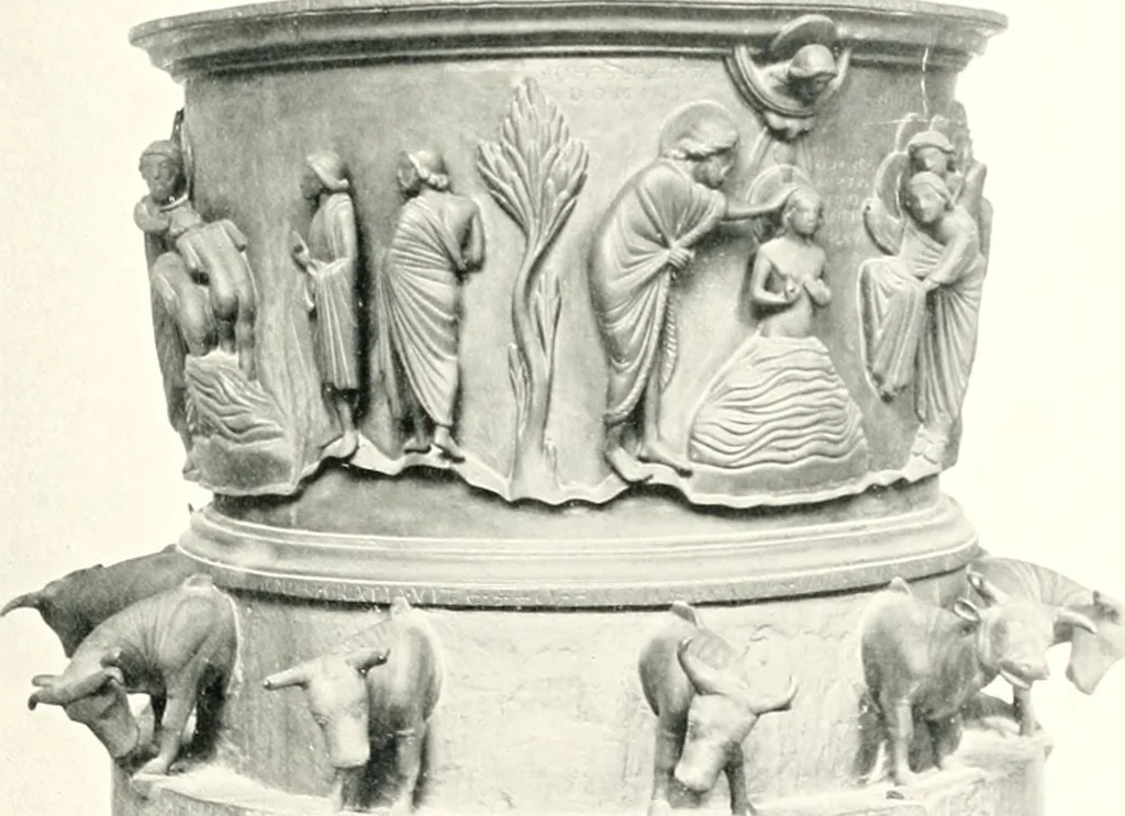 An illustration from Dinanderie: a history and description of mediaeval art work in copper, brass and bronze, 1910, leaf 93