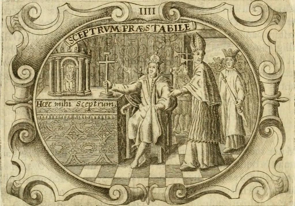 An illustration from D. Ioannis de Solorzano Pereira ... Emblemata centum, regio politica : ligneis laminis affabre caelata, vividisque et limitatis carminibus explicata, & singularibus commentarijs affatim illustrata : quibus, quicquid ad regum institutionem, et rectam reip. administrationem conducere & pertinere videtur, summo studio disseritur ... : cum quadruplici indice absolutissimo .., 1653, leaf 123