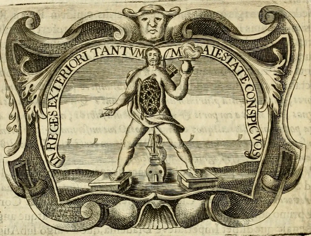 An illustration from D. Ioannis de Solorzano Pereira ... Emblemata centum, regio politica : ligneis laminis affabre caelata, vividisque et limitatis carminibus explicata, & singularibus commentarijs affatim illustrata : quibus, quicquid ad regum institutionem, et rectam reip. administrationem conducere & pertinere videtur, summo studio disseritur ... : cum quadruplici indice absolutissimo .., 1653, leaf 165