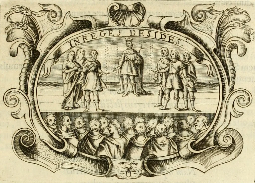 An illustration from D. Ioannis de Solorzano Pereira ... Emblemata centum, regio politica : ligneis laminis affabre caelata, vividisque et limitatis carminibus explicata, & singularibus commentarijs affatim illustrata : quibus, quicquid ad regum institutionem, et rectam reip. administrationem conducere & pertinere videtur, summo studio disseritur ... : cum quadruplici indice absolutissimo .., 1653, leaf 180