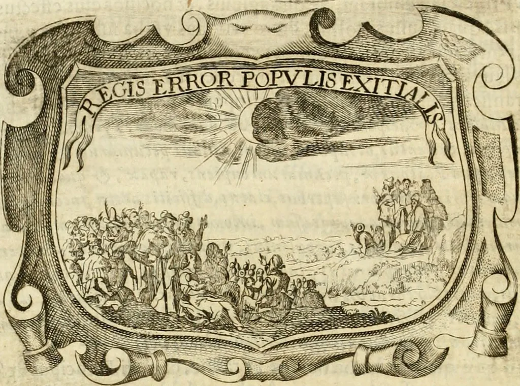 An illustration from D. Ioannis de Solorzano Pereira ... Emblemata centum, regio politica : ligneis laminis affabre caelata, vividisque et limitatis carminibus explicata, & singularibus commentarijs affatim illustrata : quibus, quicquid ad regum institutionem, et rectam reip. administrationem conducere & pertinere videtur, summo studio disseritur ... : cum quadruplici indice absolutissimo .., 1653, leaf 211