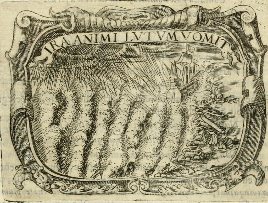 An illustration from D. Ioannis de Solorzano Pereira ... Emblemata centum, regio politica : ligneis laminis affabre caelata, vividisque et limitatis carminibus explicata, & singularibus commentarijs affatim illustrata : quibus, quicquid ad regum institutionem, et rectam reip. administrationem conducere & pertinere videtur, summo studio disseritur ... : cum quadruplici indice absolutissimo .., 1653, leaf 336