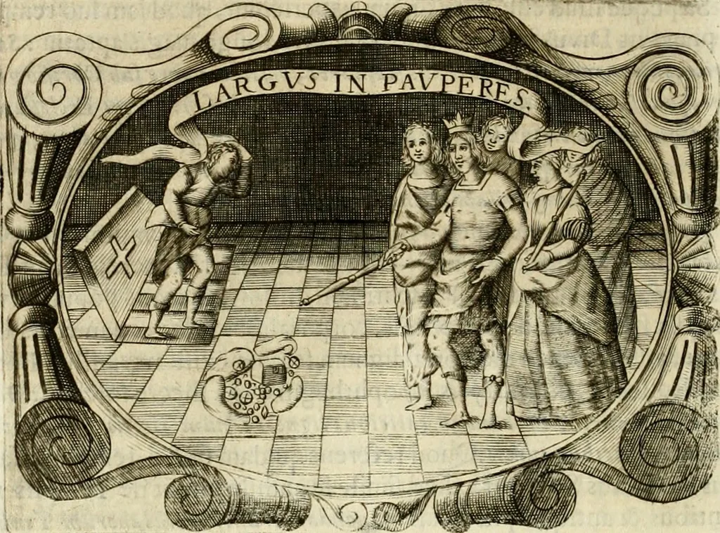 An illustration from D. Ioannis de Solorzano Pereira ... Emblemata centum, regio politica : ligneis laminis affabre caelata, vividisque et limitatis carminibus explicata, & singularibus commentarijs affatim illustrata : quibus, quicquid ad regum institutionem, et rectam reip. administrationem conducere & pertinere videtur, summo studio disseritur ... : cum quadruplici indice absolutissimo .., 1653, leaf 359