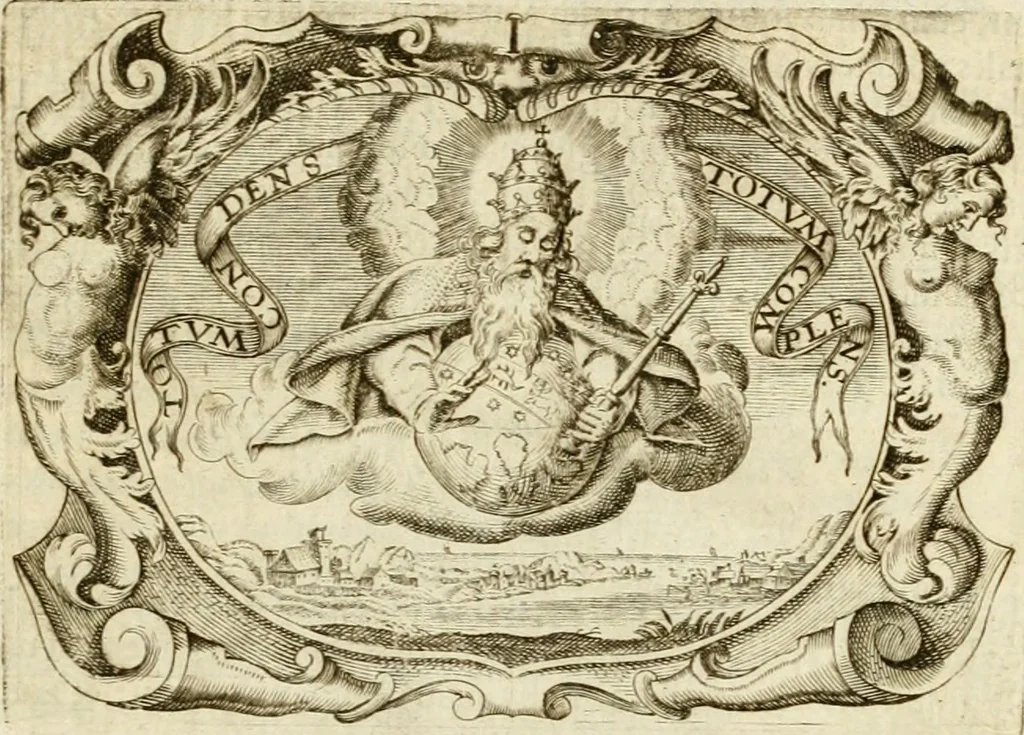 An illustration from D. Ioannis de Solorzano Pereira ... Emblemata centum, regio politica : ligneis laminis affabre caelata, vividisque et limitatis carminibus explicata, & singularibus commentarijs affatim illustrata : quibus, quicquid ad regum institutionem, et rectam reip. administrationem conducere & pertinere videtur, summo studio disseritur ... : cum quadruplici indice absolutissimo .., 1653, leaf 46