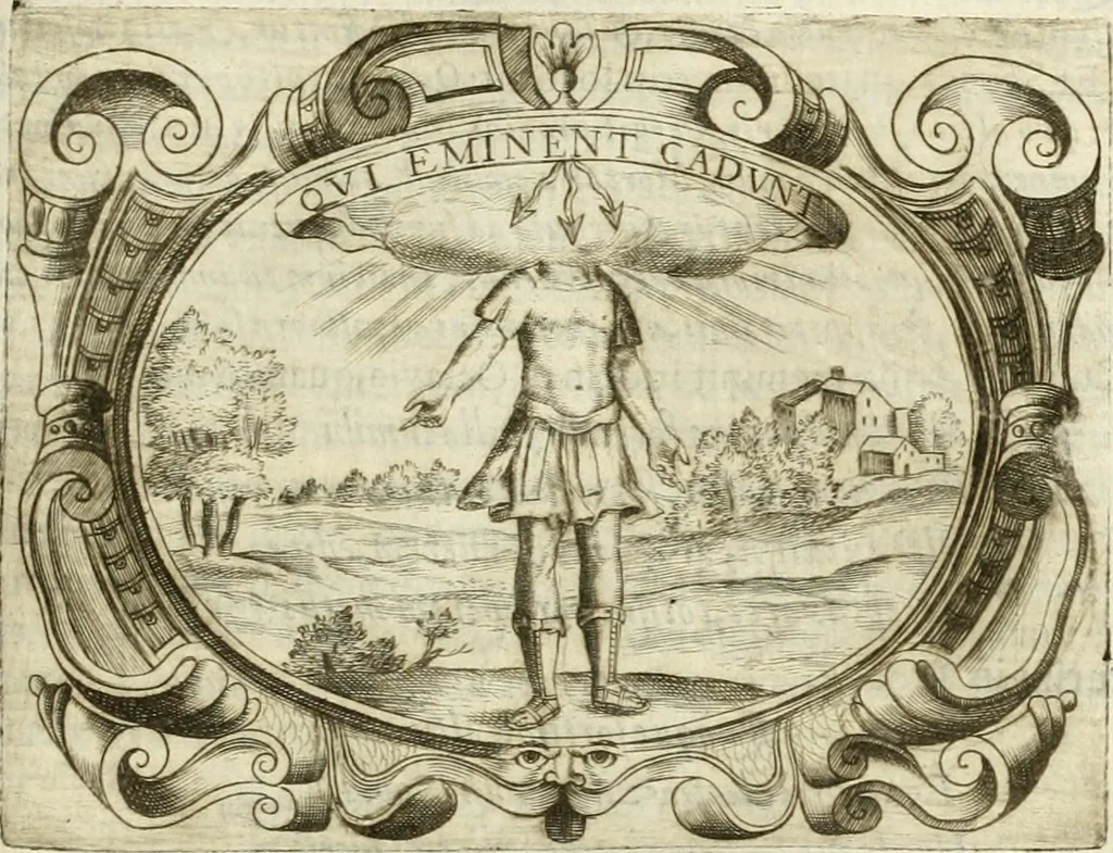 An illustration from D. Ioannis de Solorzano Pereira ... Emblemata centum, regio politica : ligneis laminis affabre caelata, vividisque et limitatis carminibus explicata, & singularibus commentarijs affatim illustrata : quibus, quicquid ad regum institutionem, et rectam reip. administrationem conducere & pertinere videtur, summo studio disseritur ... : cum quadruplici indice absolutissimo .., 1653, leaf 514