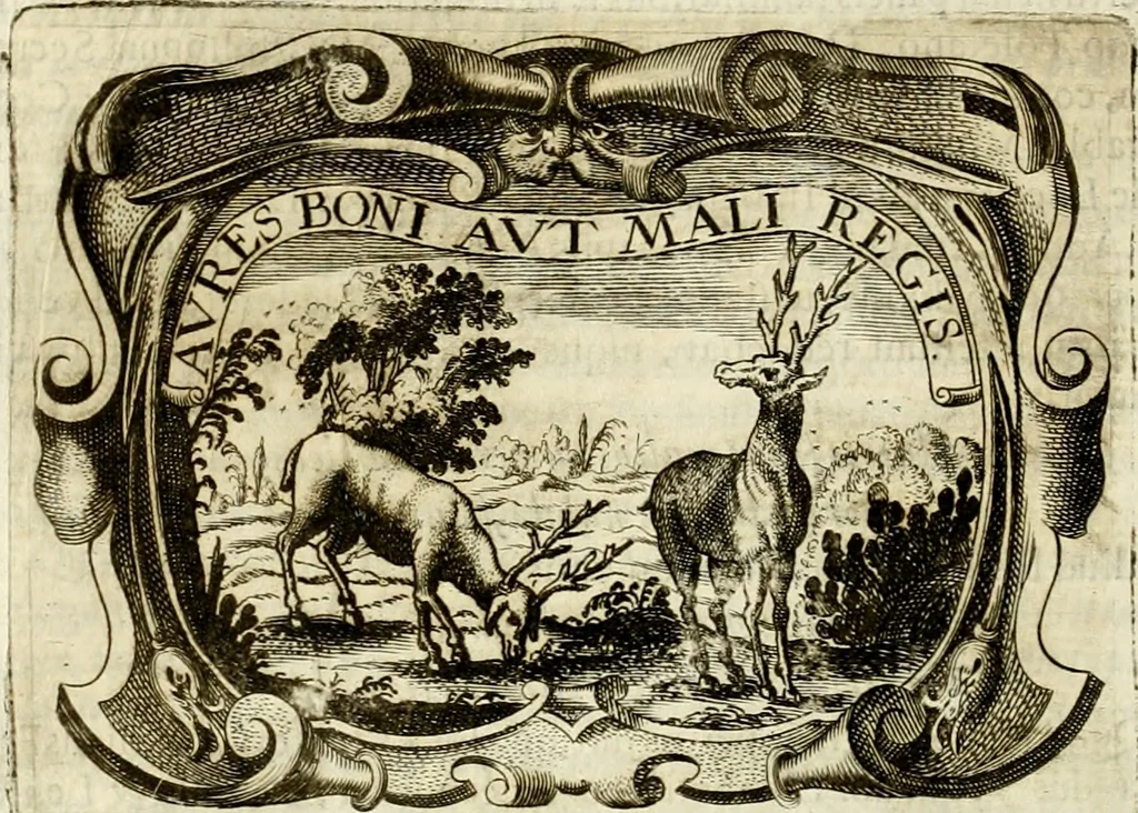An illustration from D. Ioannis de Solorzano Pereira ... Emblemata centum, regio politica : ligneis laminis affabre caelata, vividisque et limitatis carminibus explicata, & singularibus commentarijs affatim illustrata : quibus, quicquid ad regum institutionem, et rectam reip. administrationem conducere & pertinere videtur, summo studio disseritur ... : cum quadruplici indice absolutissimo .., 1653, leaf 537