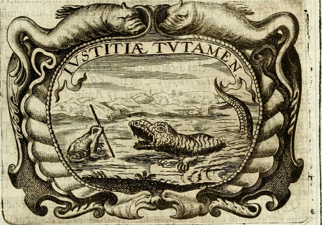 An illustration from D. Ioannis de Solorzano Pereira ... Emblemata centum, regio politica : ligneis laminis affabre caelata, vividisque et limitatis carminibus explicata, & singularibus commentarijs affatim illustrata : quibus, quicquid ad regum institutionem, et rectam reip. administrationem conducere & pertinere videtur, summo studio disseritur ... : cum quadruplici indice absolutissimo .., 1653, leaf 574