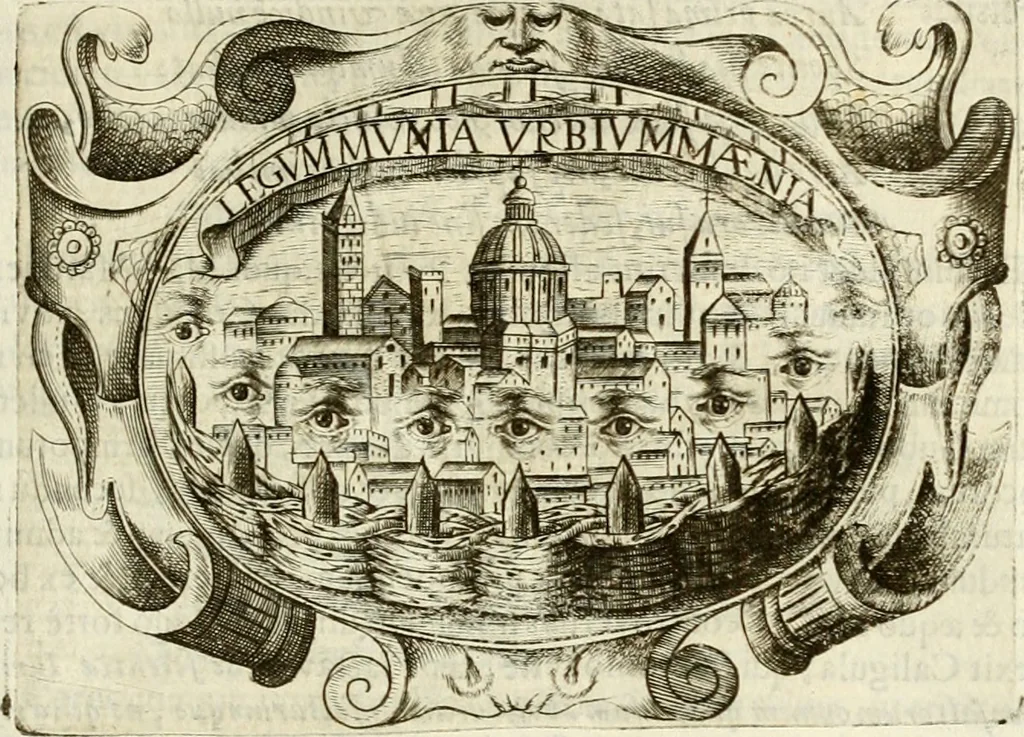 An illustration from D. Ioannis de Solorzano Pereira ... Emblemata centum, regio politica : ligneis laminis affabre caelata, vividisque et limitatis carminibus explicata, & singularibus commentarijs affatim illustrata : quibus, quicquid ad regum institutionem, et rectam reip. administrationem conducere & pertinere videtur, summo studio disseritur ... : cum quadruplici indice absolutissimo .., 1653, leaf 582