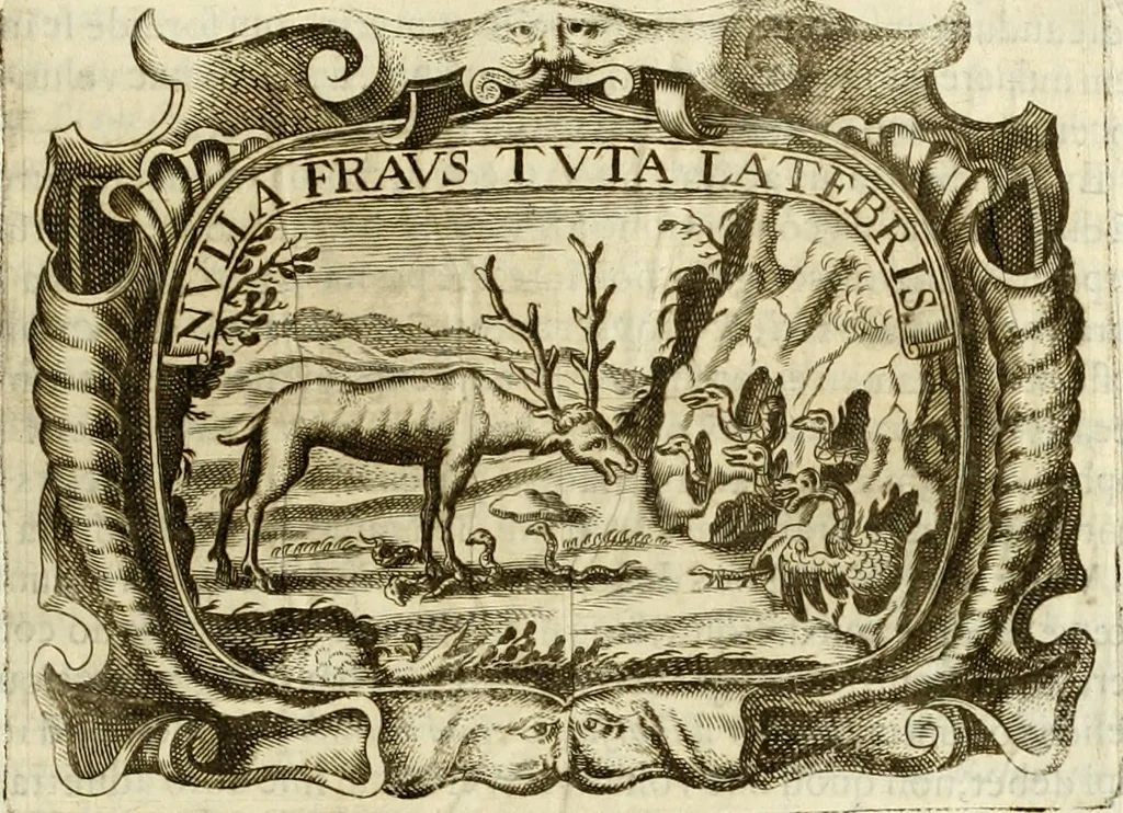 An illustration from D. Ioannis de Solorzano Pereira ... Emblemata centum, regio politica : ligneis laminis affabre caelata, vividisque et limitatis carminibus explicata, & singularibus commentarijs affatim illustrata : quibus, quicquid ad regum institutionem, et rectam reip. administrationem conducere & pertinere videtur, summo studio disseritur ... : cum quadruplici indice absolutissimo .., 1653, leaf 620