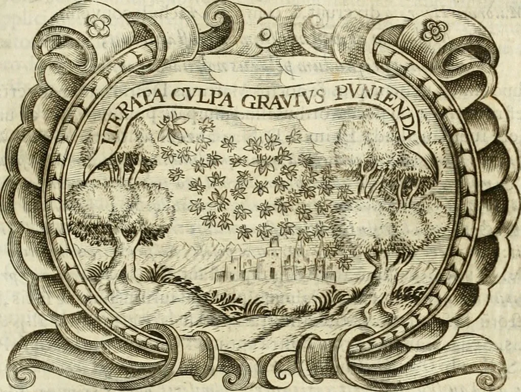 An illustration from D. Ioannis de Solorzano Pereira ... Emblemata centum, regio politica : ligneis laminis affabre caelata, vividisque et limitatis carminibus explicata, & singularibus commentarijs affatim illustrata : quibus, quicquid ad regum institutionem, et rectam reip. administrationem conducere & pertinere videtur, summo studio disseritur ... : cum quadruplici indice absolutissimo .., 1653, leaf 638
