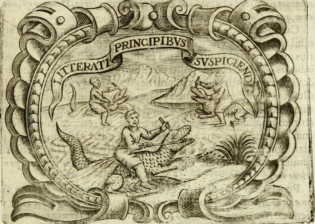 An illustration from D. Ioannis de Solorzano Pereira ... Emblemata centum, regio politica : ligneis laminis affabre caelata, vividisque et limitatis carminibus explicata, & singularibus commentarijs affatim illustrata : quibus, quicquid ad regum institutionem, et rectam reip. administrationem conducere & pertinere videtur, summo studio disseritur ... : cum quadruplici indice absolutissimo .., 1653, leaf 718
