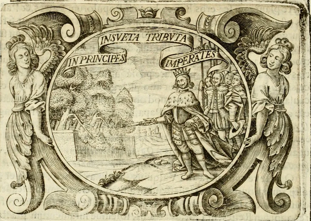 An illustration from D. Ioannis de Solorzano Pereira ... Emblemata centum, regio politica : ligneis laminis affabre caelata, vividisque et limitatis carminibus explicata, & singularibus commentarijs affatim illustrata : quibus, quicquid ad regum institutionem, et rectam reip. administrationem conducere & pertinere videtur, summo studio disseritur ... : cum quadruplici indice absolutissimo .., 1653, leaf 743