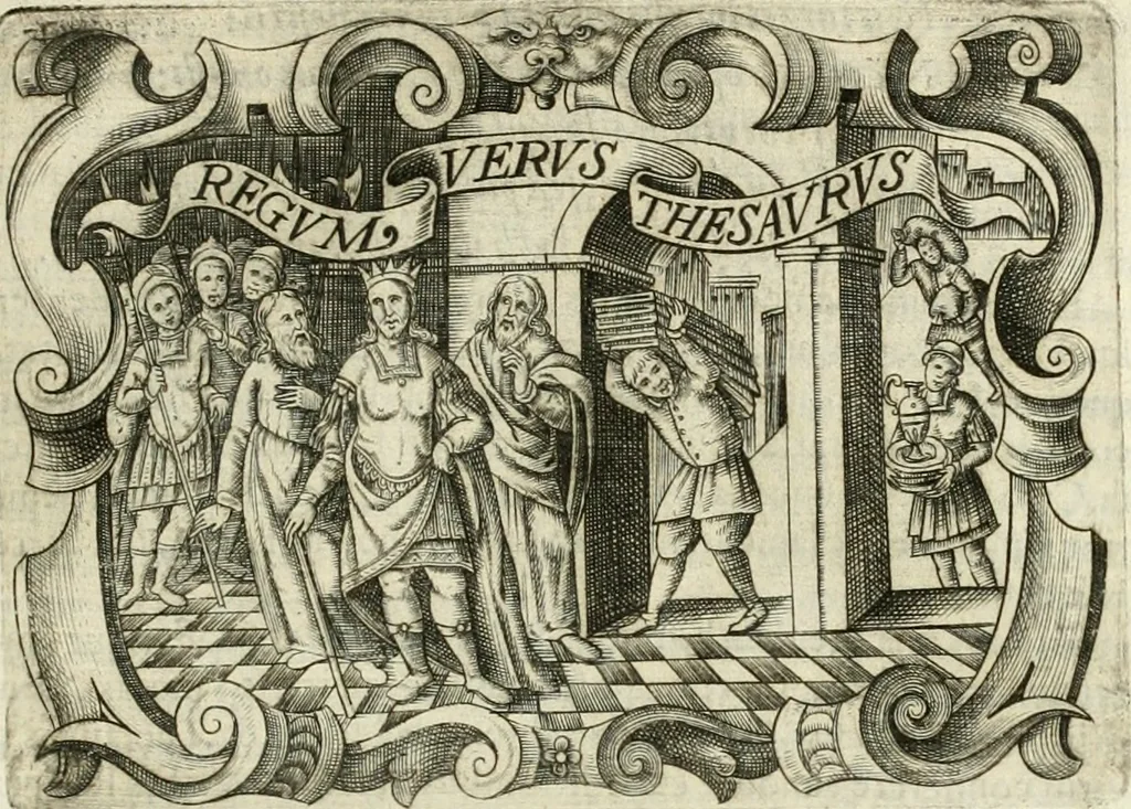 An illustration from D. Ioannis de Solorzano Pereira ... Emblemata centum, regio politica : ligneis laminis affabre caelata, vividisque et limitatis carminibus explicata, & singularibus commentarijs affatim illustrata : quibus, quicquid ad regum institutionem, et rectam reip. administrationem conducere & pertinere videtur, summo studio disseritur ... : cum quadruplici indice absolutissimo .., 1653, leaf 760