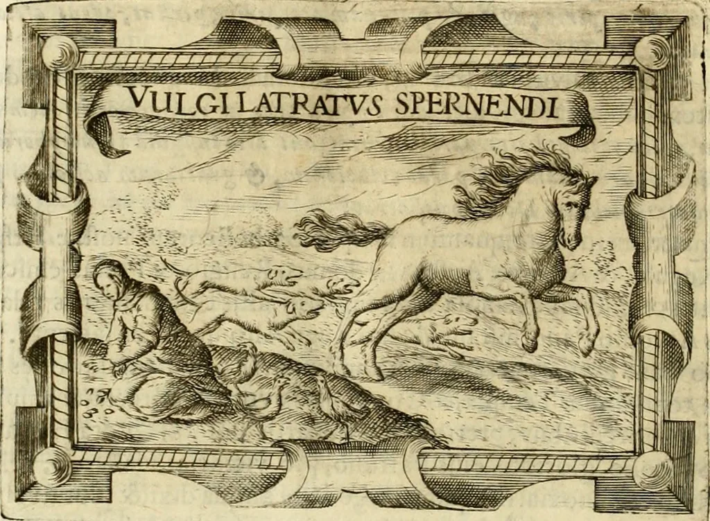 An illustration from D. Ioannis de Solorzano Pereira ... Emblemata centum, regio politica : ligneis laminis affabre caelata, vividisque et limitatis carminibus explicata, & singularibus commentarijs affatim illustrata : quibus, quicquid ad regum institutionem, et rectam reip. administrationem conducere & pertinere videtur, summo studio disseritur ... : cum quadruplici indice absolutissimo .., 1653, leaf 857