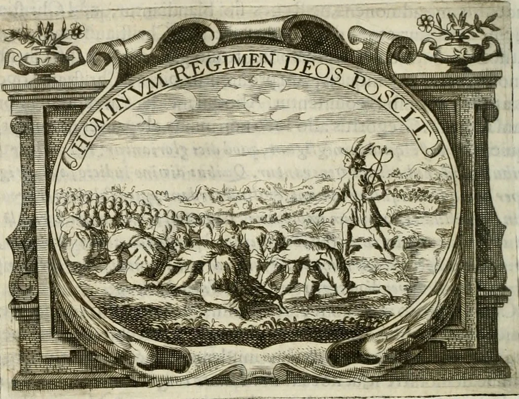 An illustration from D. Ioannis de Solorzano Pereira ... Emblemata centum, regio politica : Aeneis laminis affabre caelata, vividisque, et limatis carminibus explicita, & singularibus commentariis affatim illutrata : quibus, quicquid ad regum institutionem, et rectam reip. administrationem conducere, & pertinere videtur, summo studio disseritur ... cùm quadruplici indice absolutissimo ..., 1653, leaf 131