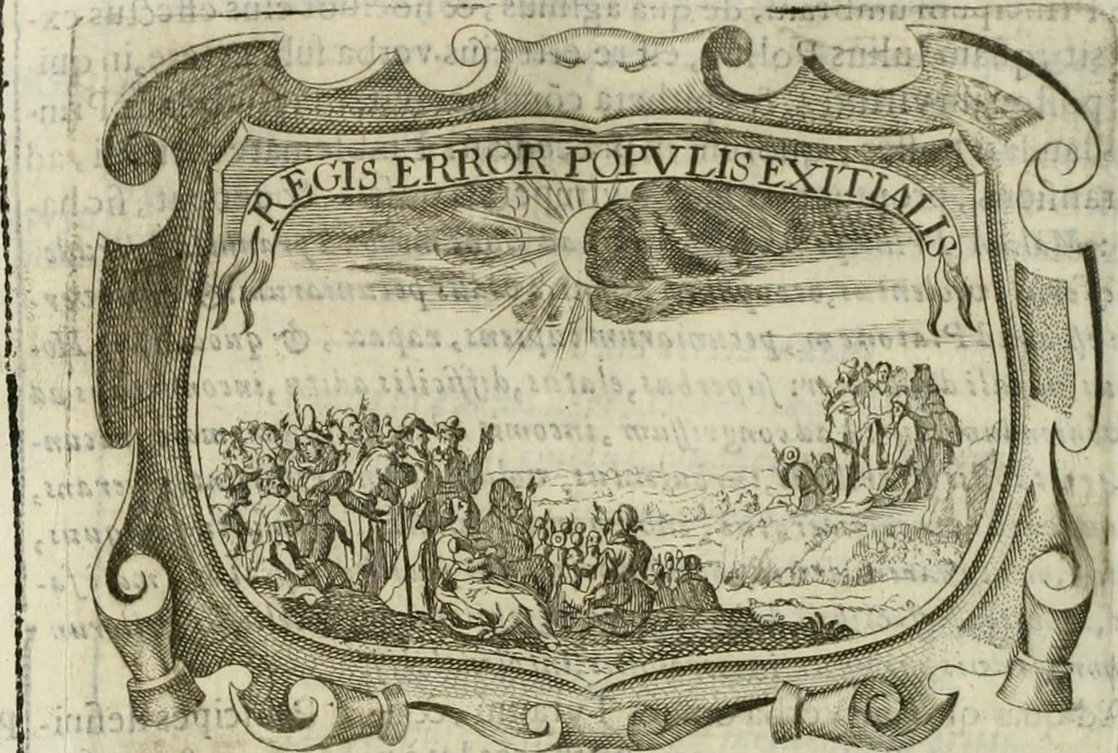 An illustration from D. Ioannis de Solorzano Pereira ... Emblemata centum, regio politica : Aeneis laminis affabre caelata, vividisque, et limatis carminibus explicita, & singularibus commentariis affatim illutrata : quibus, quicquid ad regum institutionem, et rectam reip. administrationem conducere, & pertinere videtur, summo studio disseritur ... cùm quadruplici indice absolutissimo ..., 1653, leaf 209
