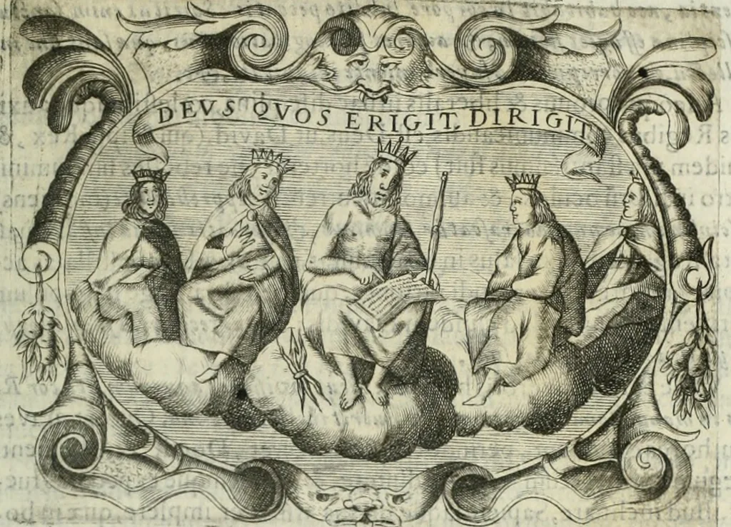 An illustration from D. Ioannis de Solorzano Pereira ... Emblemata centum, regio politica : Aeneis laminis affabre caelata, vividisque, et limatis carminibus explicita, & singularibus commentariis affatim illutrata : quibus, quicquid ad regum institutionem, et rectam reip. administrationem conducere, & pertinere videtur, summo studio disseritur ... cùm quadruplici indice absolutissimo ..., 1653, leaf 214